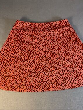 Eddie Bauer Red Mini Skirt with Black Leaf Print